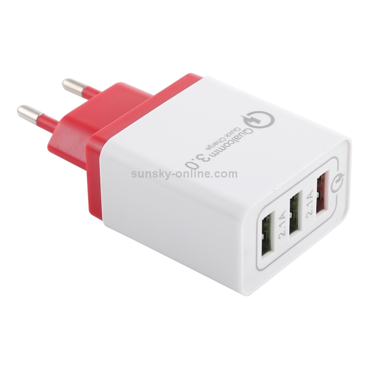 AR-QC-03 2.1A 3 USB Ports Quick Charger Travel Charger, EU Plug (Red) AR-QC-03 2.1A 3 USB Ports Quick Charger Travel Charger, EU Plug (Red)