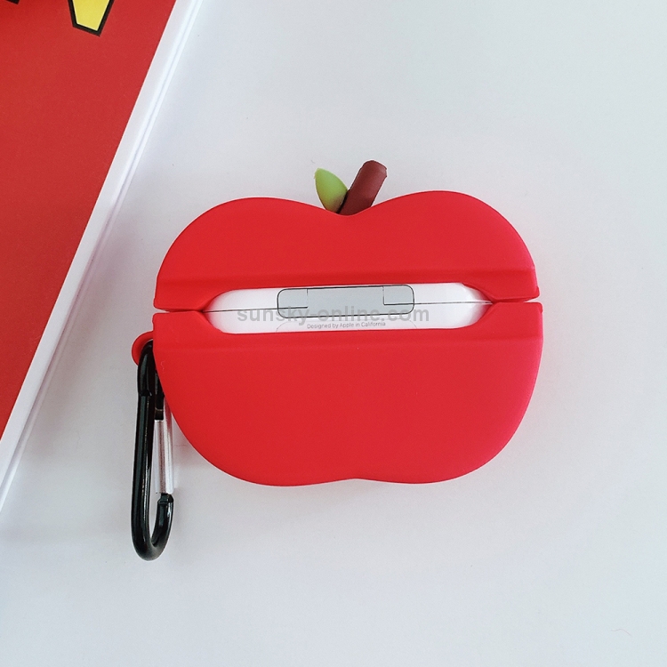 For AirPods Pro Red Apple Shape Silicone Earphone Protective Case with Hook For AirPods Pro Red Apple Shape Silicone Earphone Protective Case with Hook