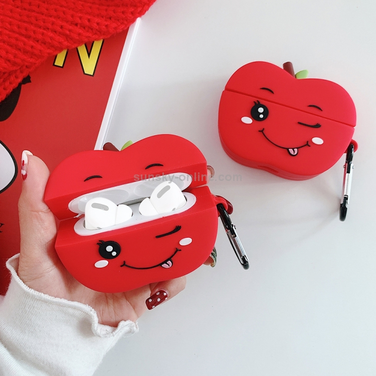 For AirPods Pro Red Apple Shape Silicone Earphone Protective Case with Hook For AirPods Pro Red Apple Shape Silicone Earphone Protective Case with Hook