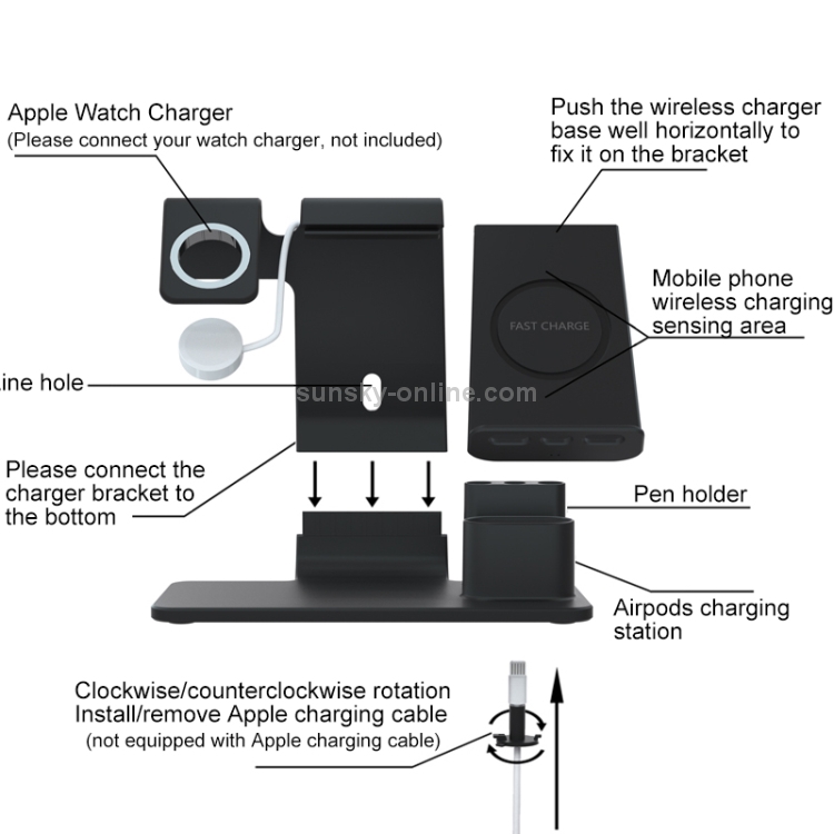 N36 QI Vertical Fast Wireless Charger for Mobile Phones & Apple Watch & AirPods, with Pen Holder & Mobile Phone Holder (Black) N36 QI Vertical Fast Wireless Charger for Mobile Phones & Apple Watch & AirPods, with Pen Holder & Mobile Phone Holder (Black)