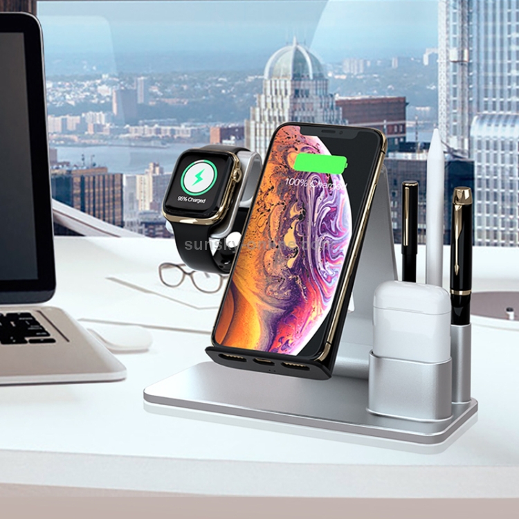N36 QI Vertical Fast Wireless Charger for Mobile Phones & Apple Watch & AirPods, with Pen Holder & Mobile Phone Holder (Black) N36 QI Vertical Fast Wireless Charger for Mobile Phones & Apple Watch & AirPods, with Pen Holder & Mobile Phone Holder (Black)