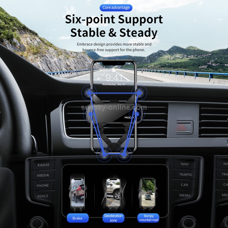 ROCK Car Air Outlet Gravity Mobile Phone Holder Bracket, Hidden Mirror Version (Black) ROCK Car Air Outlet Gravity Mobile Phone Holder Bracket, Hidden Mirror Version (Black)
