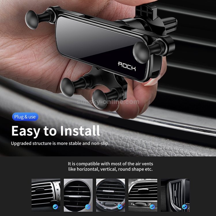 ROCK Car Air Outlet Gravity Mobile Phone Holder Bracket, Hidden Mirror Version (Black) ROCK Car Air Outlet Gravity Mobile Phone Holder Bracket, Hidden Mirror Version (Black)