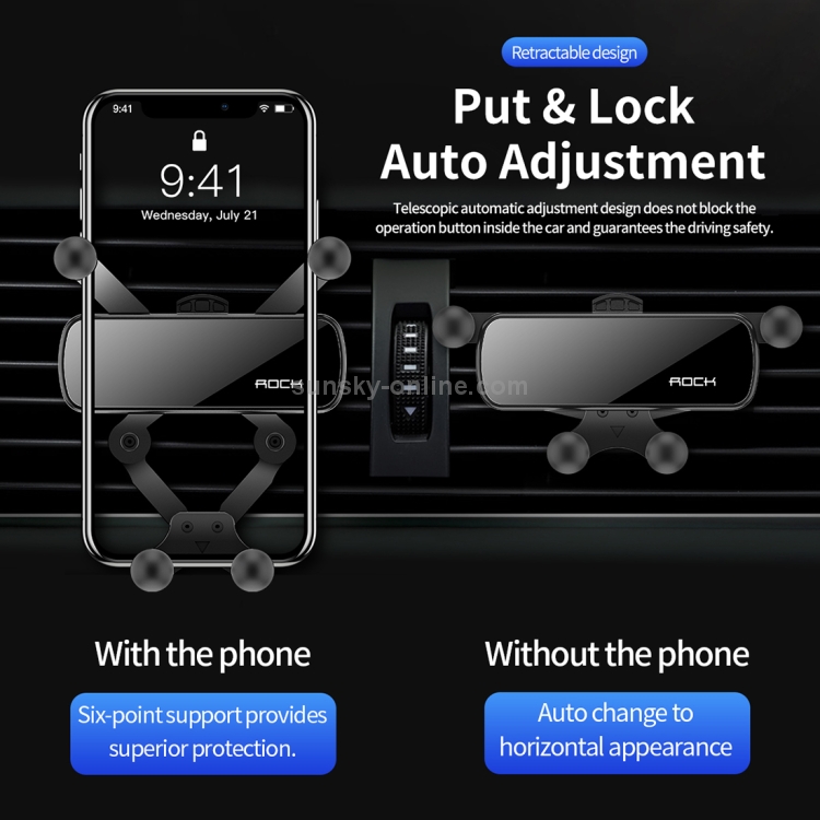 ROCK Car Air Outlet Gravity Mobile Phone Holder Bracket, Hidden Mirror Version (Black) ROCK Car Air Outlet Gravity Mobile Phone Holder Bracket, Hidden Mirror Version (Black)