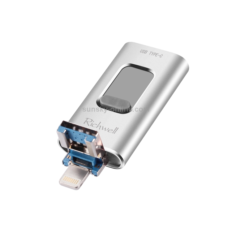 Richwell 3 in 1 128G Type-C + 8 Pin + USB 3.0 Metal Push-pull Flash Disk with OTG Function(Silver) Richwell 3 in 1 128G Type-C + 8 Pin + USB 3.0 Metal Push-pull Flash Disk with OTG Function(Silver)