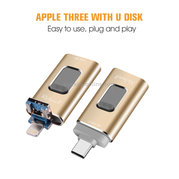Richwell 3 in 1 128G Type-C + 8 Pin + USB 3.0 Metal Push-pull Flash Disk with OTG Function(Silver) Richwell 3 in 1 128G Type-C + 8 Pin + USB 3.0 Metal Push-pull Flash Disk with OTG Function(Silver)