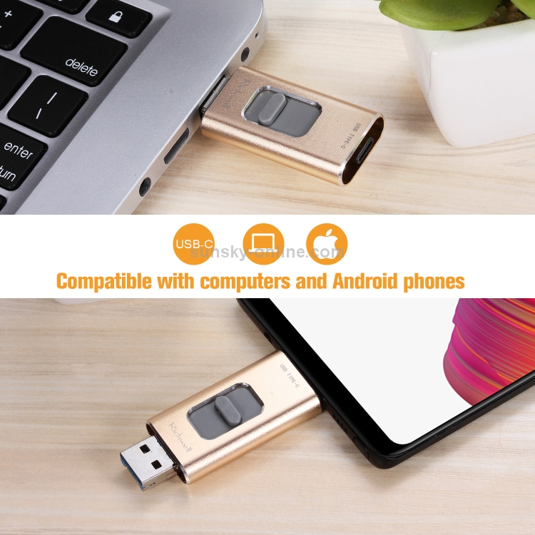 Richwell 3 in 1 128G Type-C + 8 Pin + USB 3.0 Metal Push-pull Flash Disk with OTG Function(Silver) Richwell 3 in 1 128G Type-C + 8 Pin + USB 3.0 Metal Push-pull Flash Disk with OTG Function(Silver)