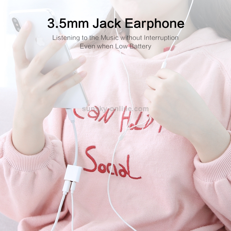 FLOVEME  2 in 1 8 Pin Male to 8 Pin Female  + 3.5mm Female Charging & Listen Audio Converter, Cable Length: 12.3cm(White)