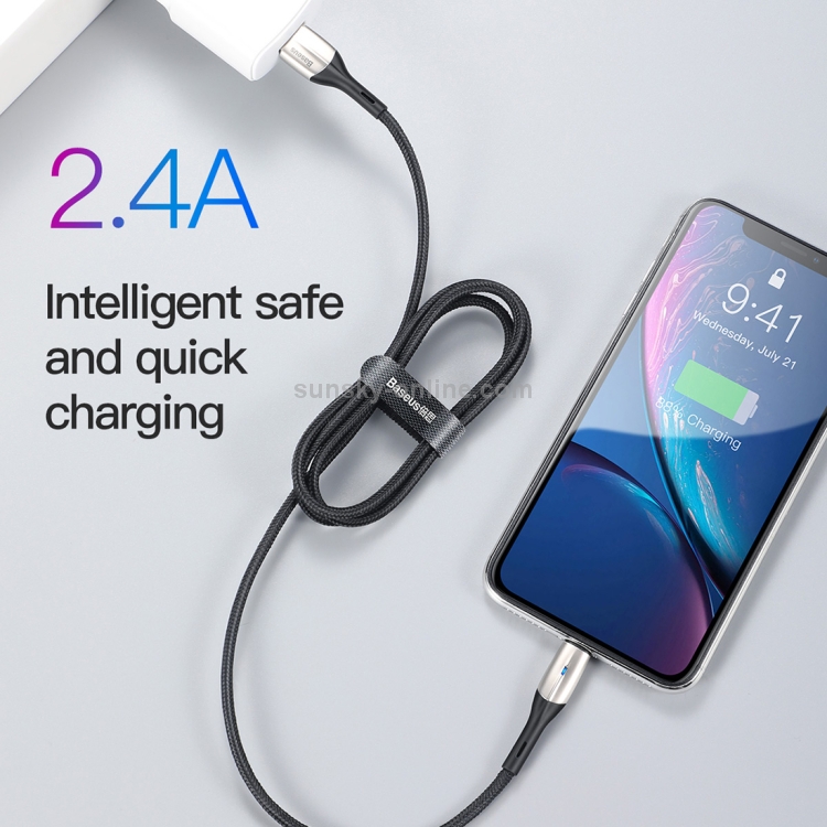 Baseus 2.4A USB to 8 Pin Nylon Weave Style Fast Charging Cable with Indicator Light, Cable Length: 0.5m(Black)