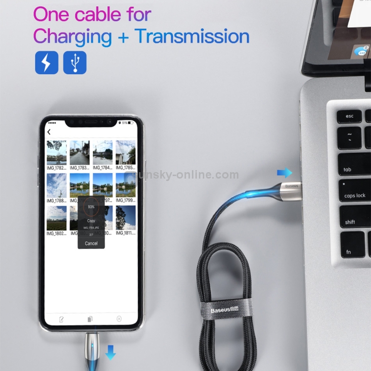 Baseus 2.4A USB to 8 Pin Nylon Weave Style Fast Charging Cable with Indicator Light, Cable Length: 0.5m(Black)