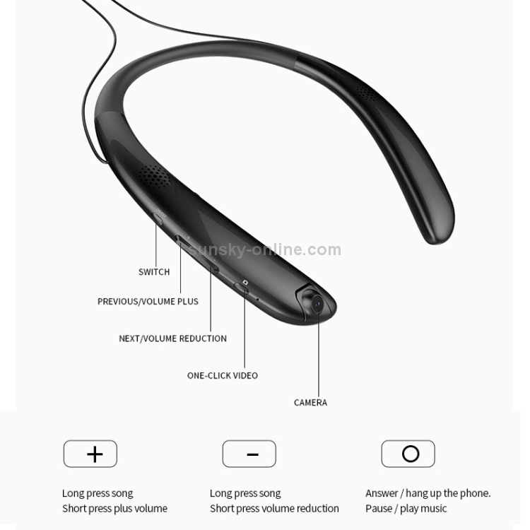 Neck Wearable Recorder Bluetooth Headset with Camera(Black) Neck Wearable Recorder Bluetooth Headset with Camera(Black)