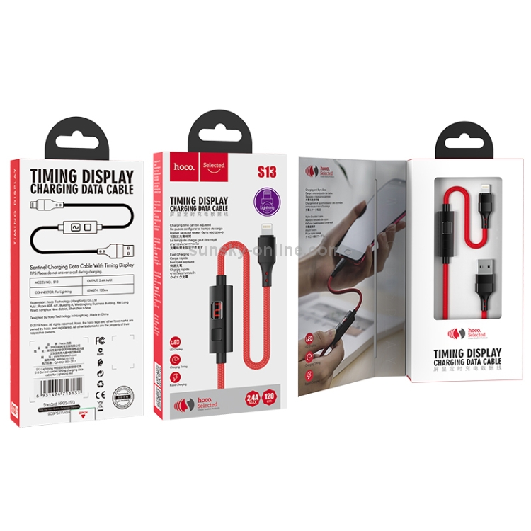 hoco S13 1.2m 2.4A USB to 8 Pin Central Control Timing Charging Data Cable(Red) hoco S13 1.2m 2.4A USB to 8 Pin Central Control Timing Charging Data Cable(Red)