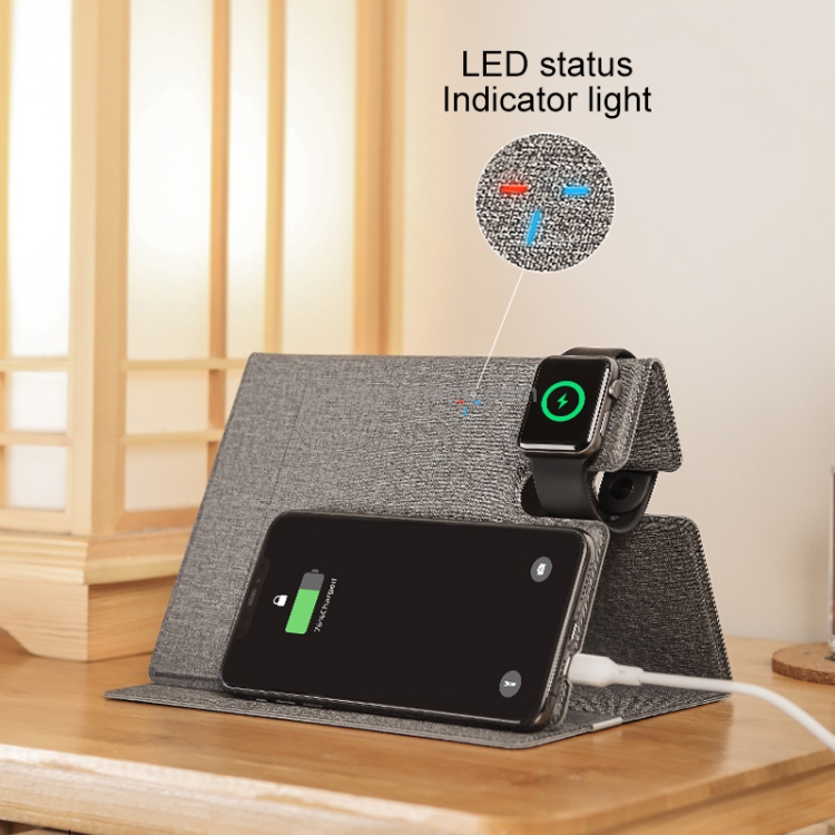 ROCK 3 in 1 Leather Portable Folding Wireless Charger for iPhone + iWatch + AirPods (Grey) ROCK 3 in 1 Leather Portable Folding Wireless Charger for iPhone + iWatch + AirPods (Grey)