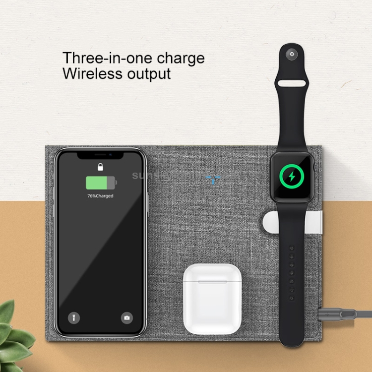ROCK 3 in 1 Leather Portable Folding Wireless Charger for iPhone + iWatch + AirPods (Grey) ROCK 3 in 1 Leather Portable Folding Wireless Charger for iPhone + iWatch + AirPods (Grey)