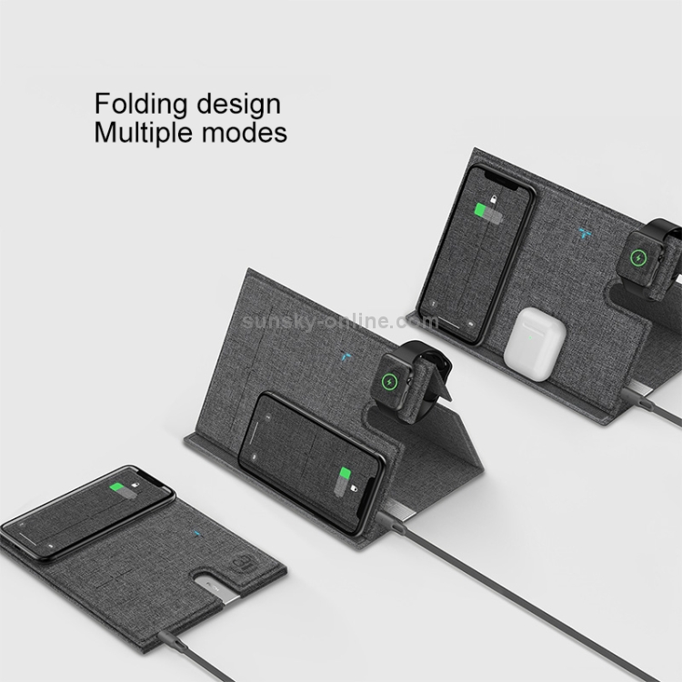 ROCK 3 in 1 Leather Portable Folding Wireless Charger for iPhone + iWatch + AirPods (Grey) ROCK 3 in 1 Leather Portable Folding Wireless Charger for iPhone + iWatch + AirPods (Grey)