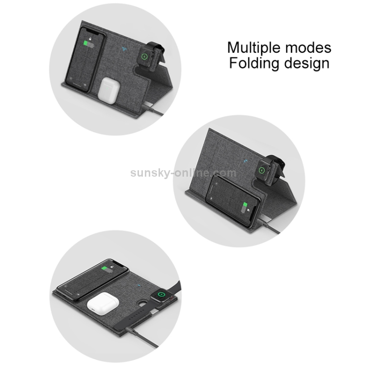 ROCK 3 in 1 Leather Portable Folding Wireless Charger for iPhone + iWatch + AirPods (Grey) ROCK 3 in 1 Leather Portable Folding Wireless Charger for iPhone + iWatch + AirPods (Grey)