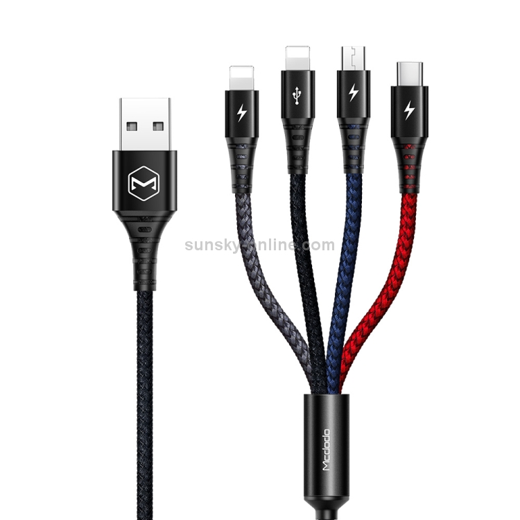 4 in 1 Mcdodo CA-6230 Armor Series Micro USB + 8 Pin + 8 Pin + Type-C to USB Cable, Length: 1.2m (Black) 4 in 1 Mcdodo CA-6230 Armor Series Micro USB + 8 Pin + 8 Pin + Type-C to USB Cable, Length: 1.2m (Black)