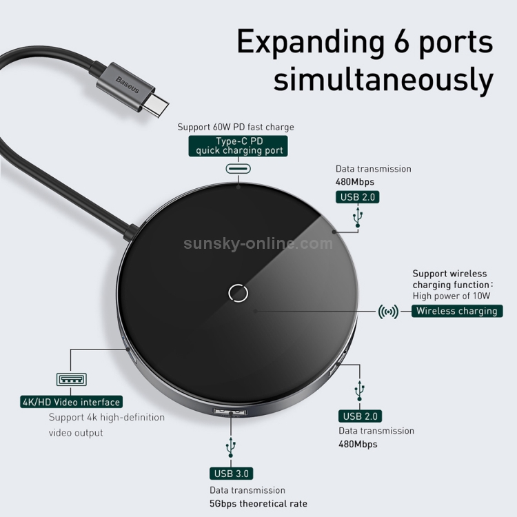 Baseus Circular Mirror Wireless Charger 4K HD HUB Baseus Circular Mirror Wireless Charger 4K HD HUB
