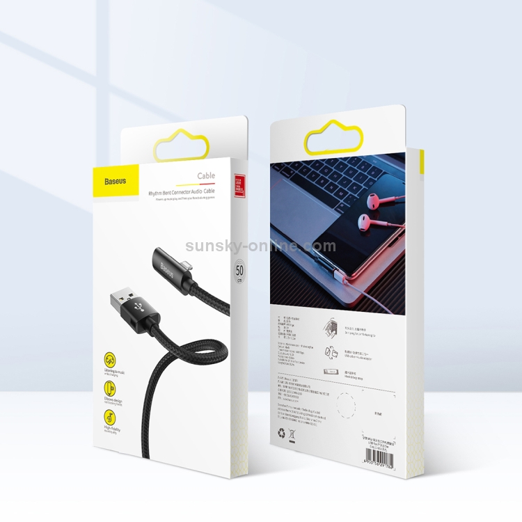 Baseus 0.5m 2A USB A to 8 Pin Rhythem Bent Connector Audio Data Sync Charge Cable(Black) Baseus 0.5m 2A USB A to 8 Pin Rhythem Bent Connector Audio Data Sync Charge Cable(Black)