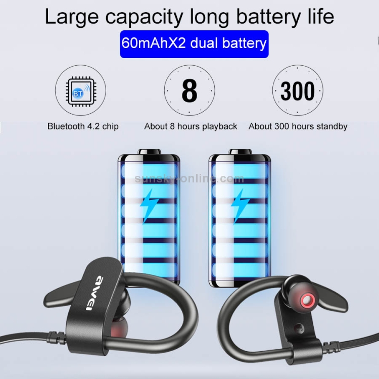 awei WT50 IPX4 Waterproof Ear-mounted Wireless Bluetooth Earphone with Microphone(Black) awei WT50 IPX4 Waterproof Ear-mounted Wireless Bluetooth Earphone with Microphone(Black)