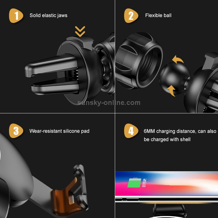 USAMS US-CD47 Gravity Sensing Car Mount Qi Standard Wireless Charger, Suitable for 4.0-6.0 inch Smartphones (Black) USAMS US-CD47 Gravity Sensing Car Mount Qi Standard Wireless Charger, Suitable for 4.0-6.0 inch Smartphones (Black)
