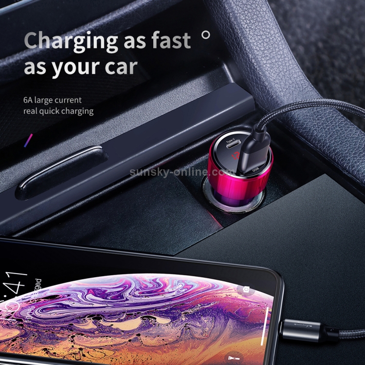 Baseus 45W Type-C / USB-C PD+QC PPS Car Digital Display Intelligent Quick Charge Charger(Red) Baseus 45W Type-C / USB-C PD+QC PPS Car Digital Display Intelligent Quick Charge Charger(Red)