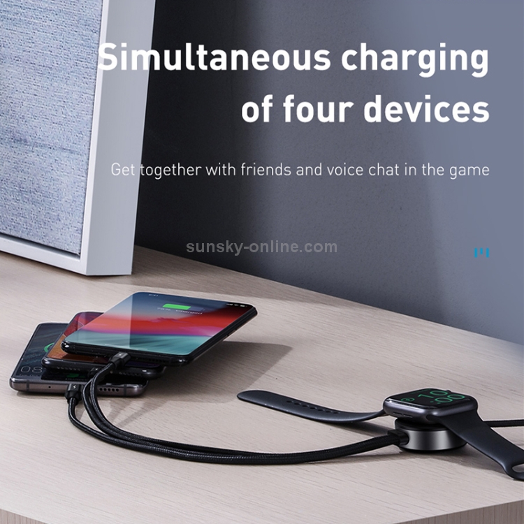 Baseus CA1T4-J0G Star Ring 0.12m 3A 4 in 1 USB-C / Type-C to 8 Pin + USB-C/Type-C + Micro USB Wireless Charging Cable(Dark Gray)