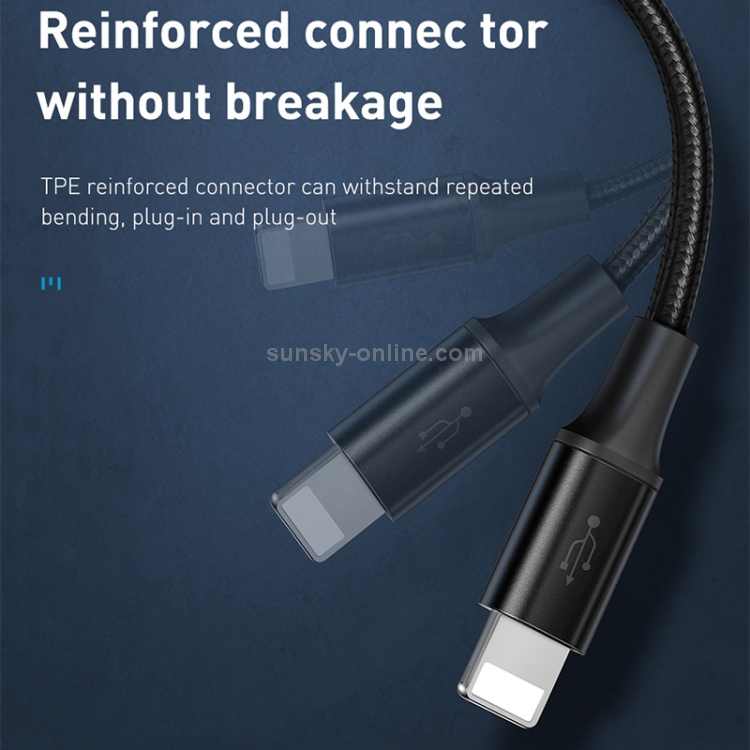 Baseus CA1T4-J0G Star Ring 0.12m 3A 4 in 1 USB-C / Type-C to 8 Pin + USB-C/Type-C + Micro USB Wireless Charging Cable(Dark Gray)