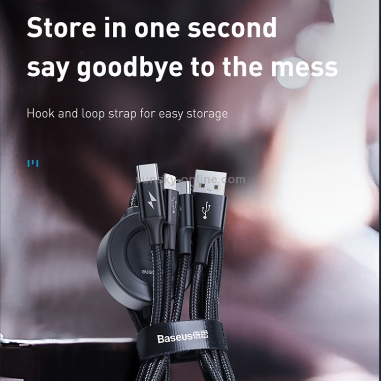 Baseus CA1T4-J0G Star Ring 0.12m 3A 4 in 1 USB-C / Type-C to 8 Pin + USB-C/Type-C + Micro USB Wireless Charging Cable(Dark Gray)