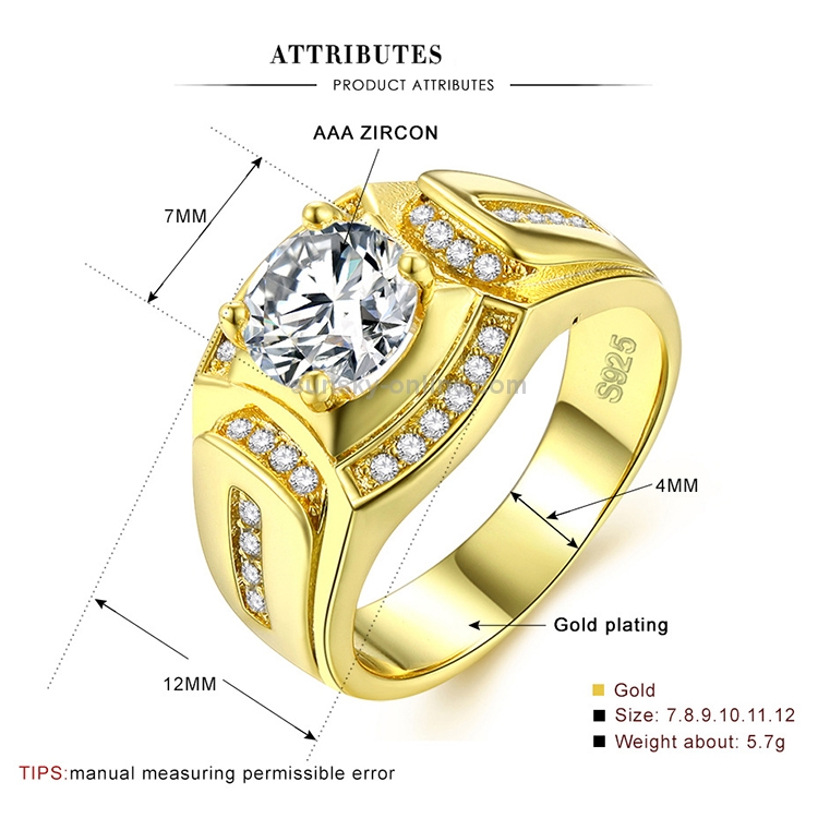 Fashion 18K Plating Men Golden Ring High Polished Stainless Steel Lovers  Ring, Size: 9, Diameter: 19mm, Perimeter: 59.8mm
