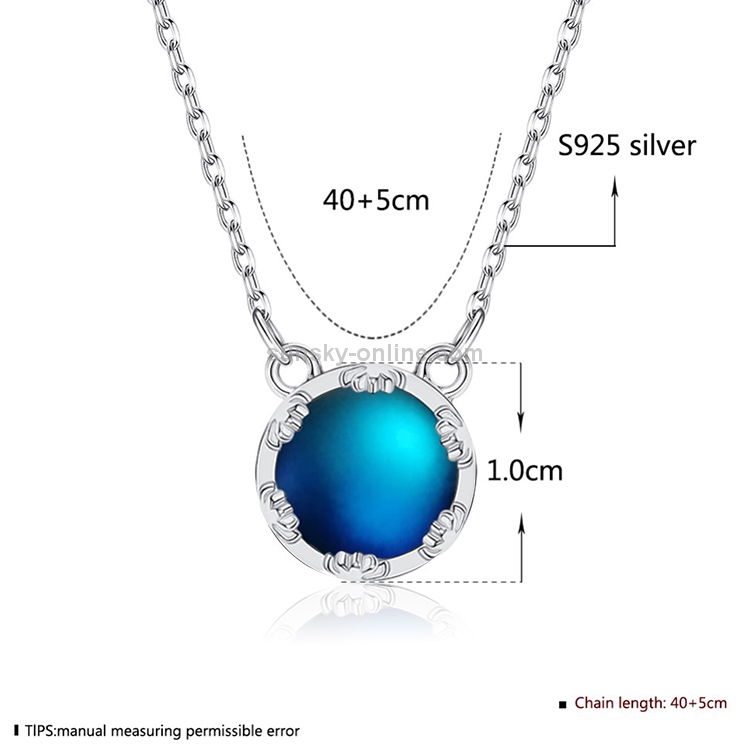 S925 Sterling Silver Gradient Redondo Moonstone Cadena de clavícula Joyería de Nacklace (multicolor, Noche Gire Azul Oscuro) - 1