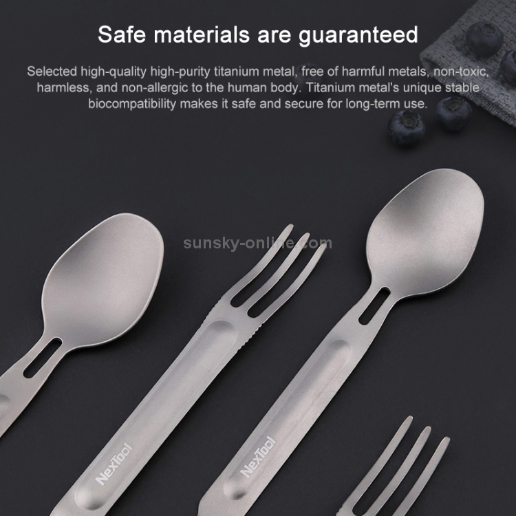 Cuchara de tenedor de titanio para exteriores Xiaomi Youpin NexTool  original 2 en 1 vajilla portátil desmontable (gris)