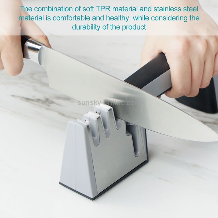 4 in 1 Stainless Steel Knife Sharpener Four Section Hand-held Quick  Sharpening Tool with Non Slip Handle(Black)