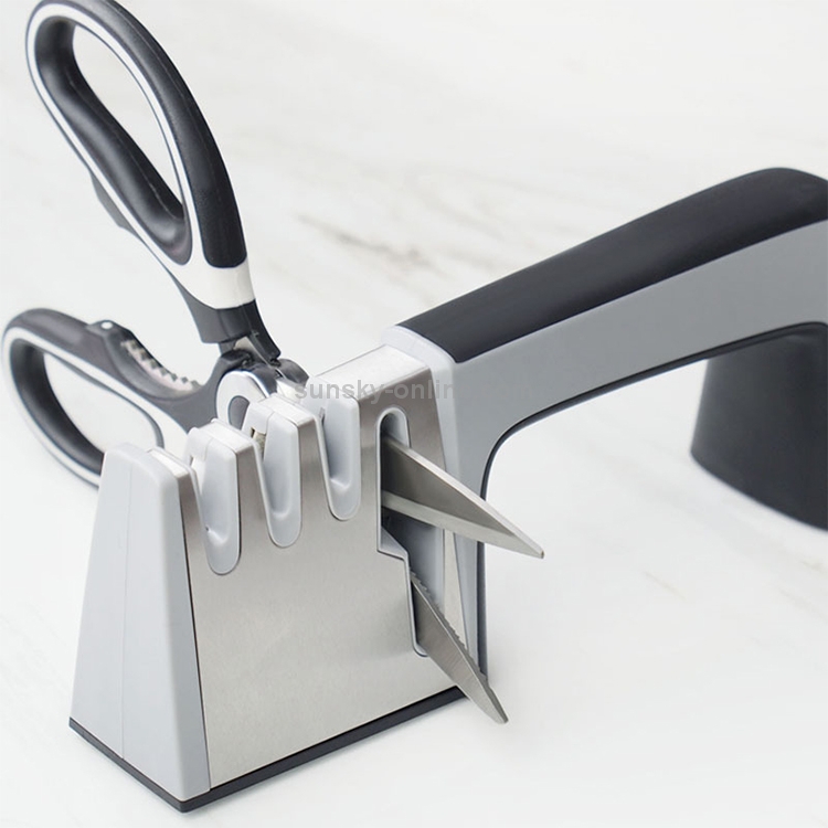 4 in 1 Stainless Steel Knife Sharpener Four Section Hand-held Quick  Sharpening Tool with Non Slip Handle(Black)