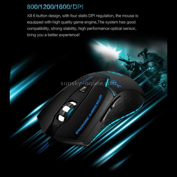 CAOMING X8 LED Colorful Light USB 6 Buttons 3200 DPI Wired Optical Gaming Mouse for Computer PC Laptop Black Color : Black 