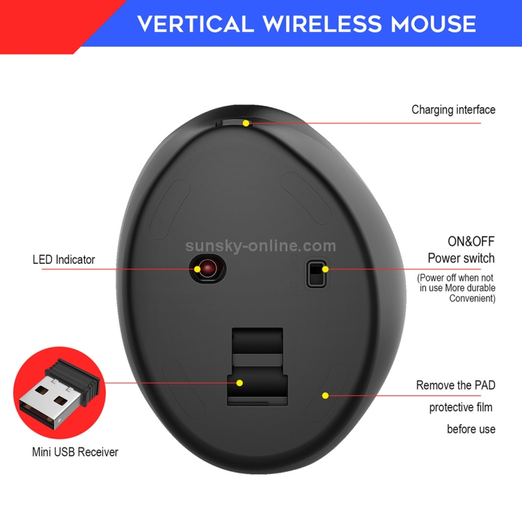 Ajustables 7-llaves HXSJ T31 2.4GHz 2400dpi de tres velocidades recargable vertical ratón óptico inalámbrico - 4