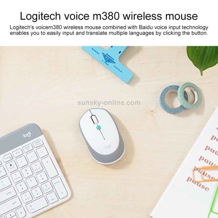 Logitech Voice M380 4 Botones Ingreso de voz inteligente Ratón inalámbrico (gris plateado) - B8