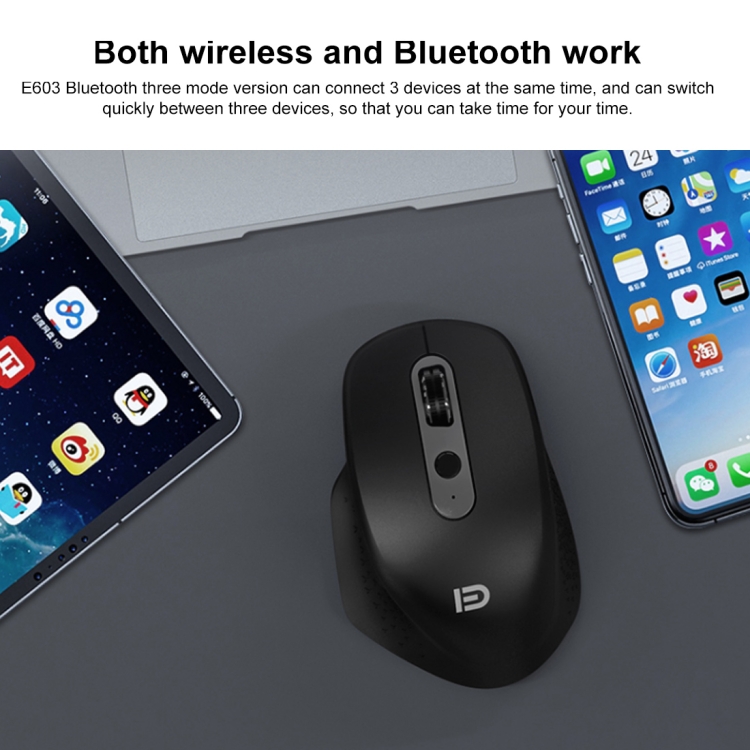 FOETOR E603tu Dual Modes Wireless Bluetooth Mouse (Black) - 5