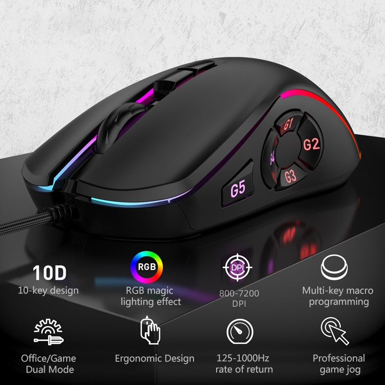 MKESPN X9 10 Boutons 7200DPI RVB Macro Définition Gaming Souris Filaire