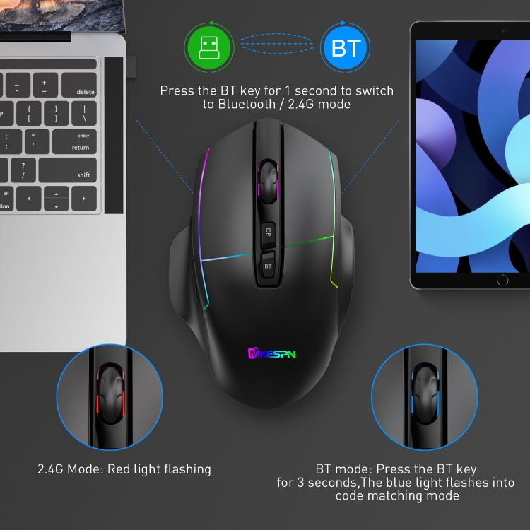 MKESPN X11 Bluetooth Three-modes Charging Wireless RGB Gaming Mouse - 3