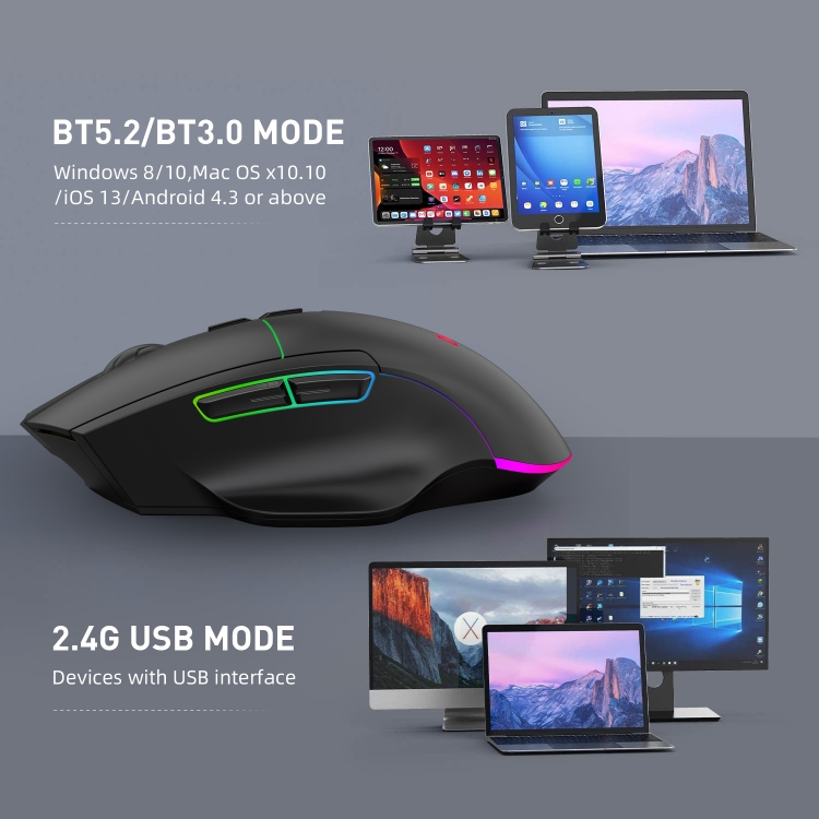 MKESPN X11 Bluetooth Three-modes Charging Wireless RGB Gaming Mouse - 6