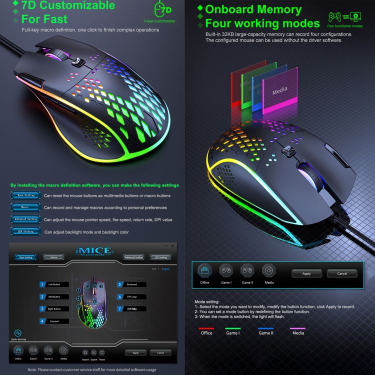 iMICE T97 Gaming Mouse RGB LED Light USB 7 Botones 7200 DPI Wired Gaming Mouse (Negro) - 2