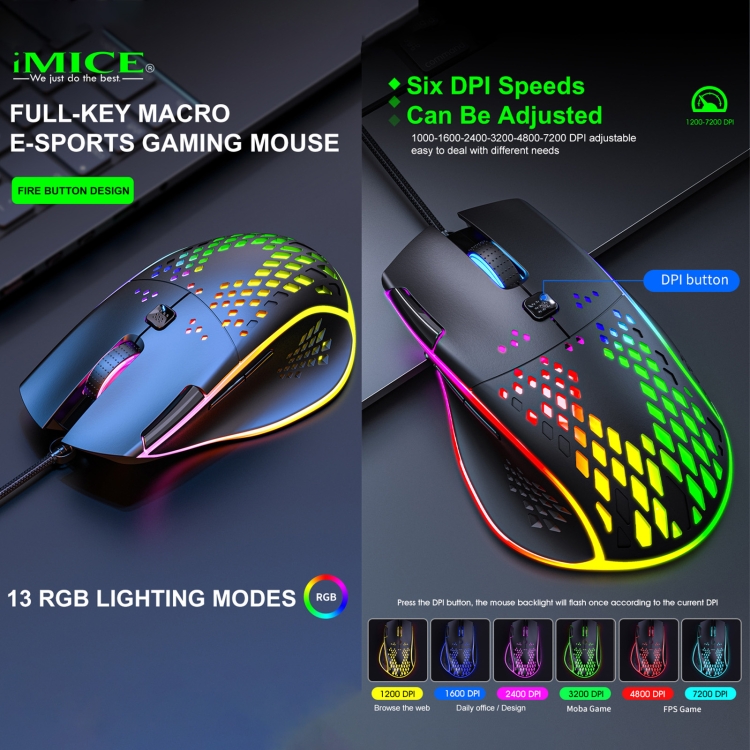 iMICE T97 Gaming Mouse RGB LED Light USB 7 Botones 7200 DPI Wired Gaming Mouse (Negro) - 3