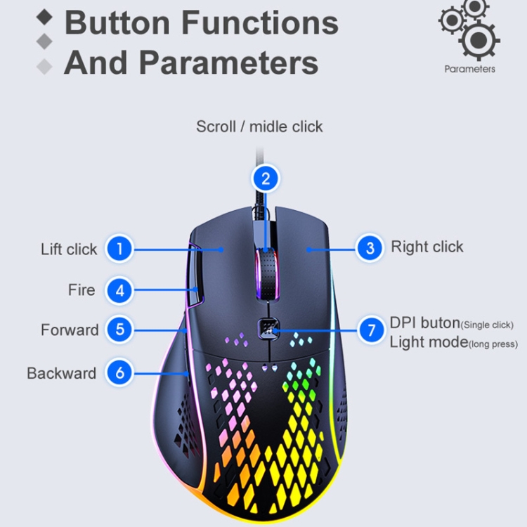 iMICE T97 Gaming Mouse RGB LED Light USB 7 Botones 7200 DPI Wired Gaming Mouse (Negro) - 6