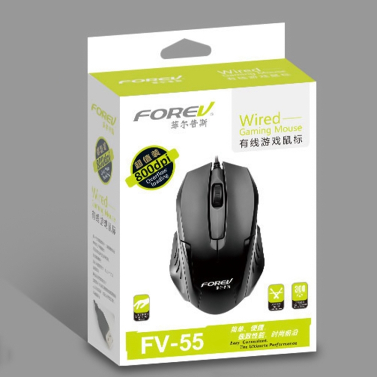 FOREV FV55 Ratón óptico para juegos con cable de 1200 ppp (negro) - 3