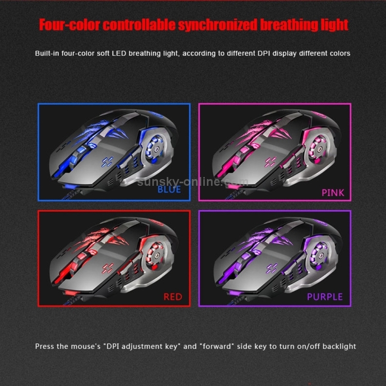 Apedra iMICE A8 High Precision Gaming Mouse LED Four Color Controlled Breathing Light USB 6 Buttons 3200 DPI Wired Optical Gaming Mouse for Computer PC Laptop(Black) - 10