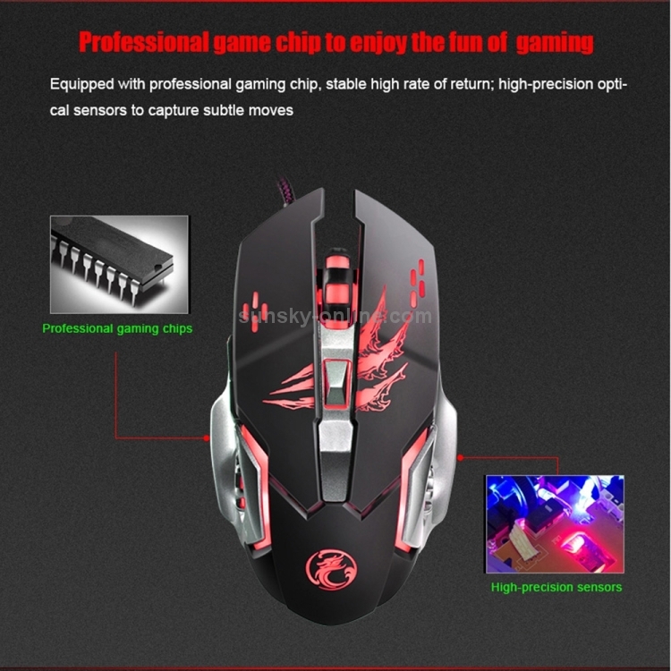 Apedra iMICE A8 High Precision Gaming Mouse LED Four Color Controlled Breathing Light USB 6 Buttons 3200 DPI Wired Optical Gaming Mouse for Computer PC Laptop(Black) - 5