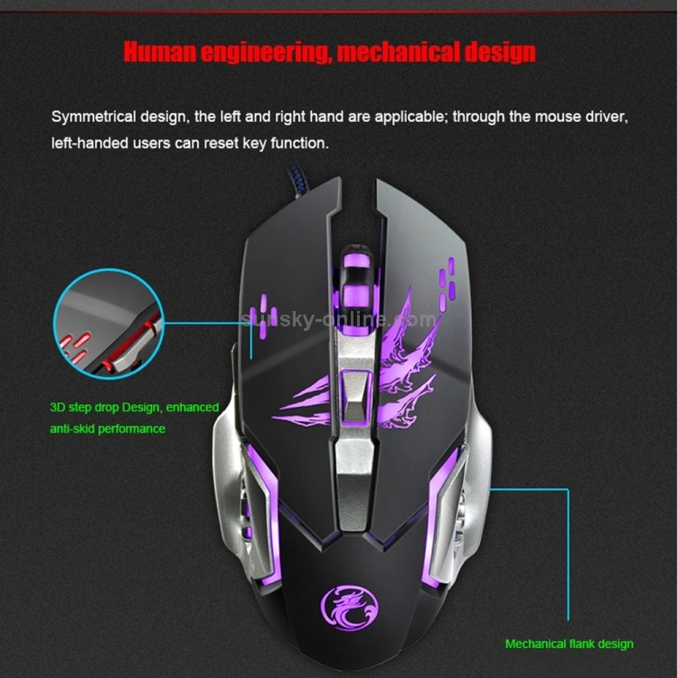 Apedra iMICE A8 High Precision Gaming Mouse LED Four Color Controlled Breathing Light USB 6 Buttons 3200 DPI Wired Optical Gaming Mouse for Computer PC Laptop(Black) - 8