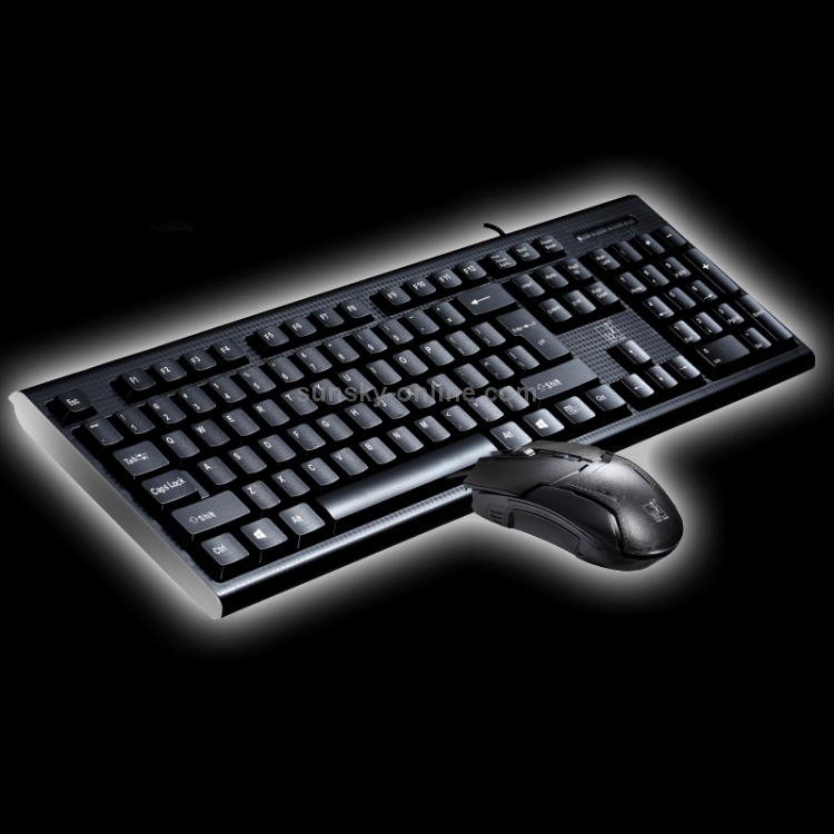 Chasing Leopard Q9 1600 DPI Teclado de oficina para juegos con textura de cuadrícula con cable profesional + Kit de mouse óptico (negro) - 1