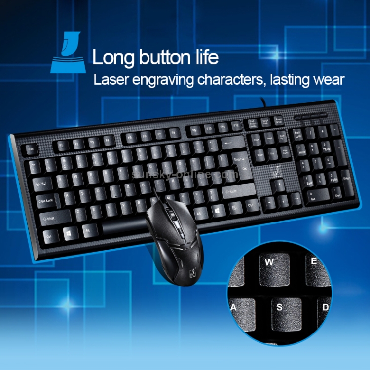 Chasing Leopard Q9 1600 DPI Teclado de oficina para juegos con textura de cuadrícula con cable profesional + Kit de mouse óptico (negro) - 4